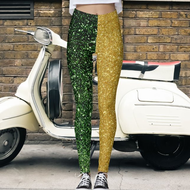 Cute Modern Green Gold Glitter Sparkles Colorful Leggings (Creator Uploaded)