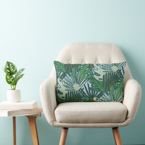 Cute Modern Green Tropical Leaves Pattern Lumbar Pillow