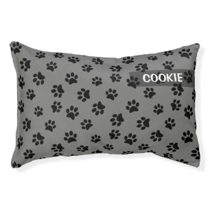 Cute Modern Grey Black Paw Print Dog Personalized Pet Bed