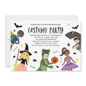 Cute Modern Halloween Birthday Costume Party Invitation