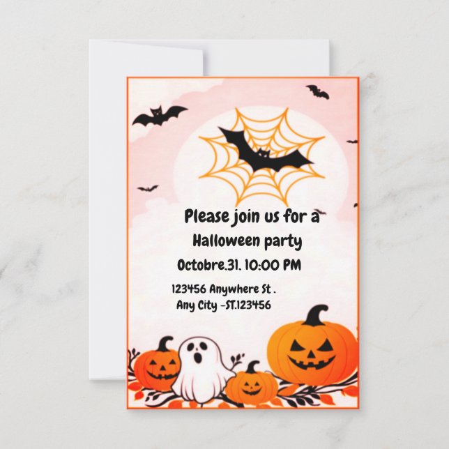  Cute modern Halloween pumpkin And Ghost  Invitation (Front)
