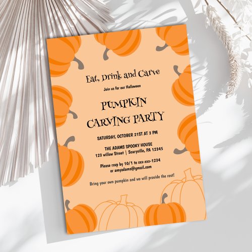 Cute Modern Halloween Pumpkin Carving Party Invitation