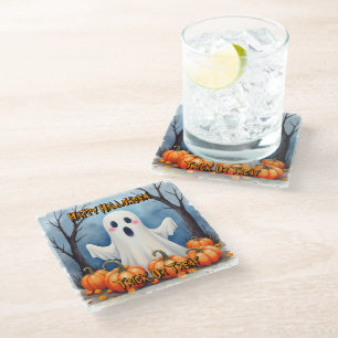 Cute Modern Halloween Spooky Collection Glass Coaster