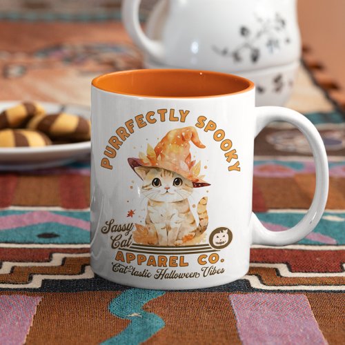 Cute Modern Halloween Spooky Kitty Cat Lover Two_Tone Coffee Mug