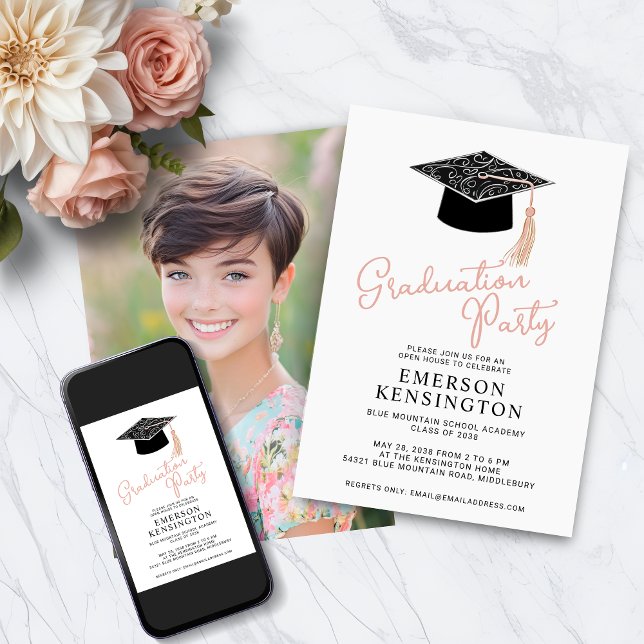 Cute Modern Hand Drawn Photo Graduation Party Invitation (Cute Modern Hand Drawn Photo Graduation Party Invitation with Instant Download)