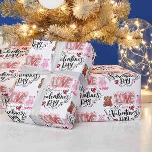 Cute Modern Happy Valentines Day Typography Name Wrapping Paper