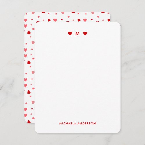 Cute Modern Hearts Monogram Personal Stationery Note Card