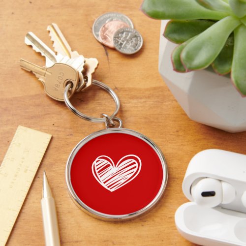 Cute Modern Hearts Red Simple Valentines Day Gift Keychain