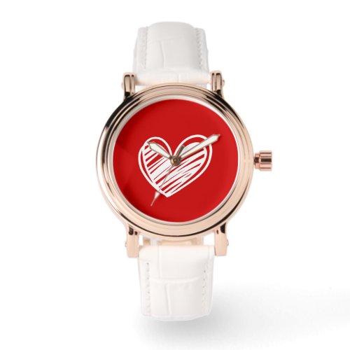 Cute Modern Hearts White And Red Rose Gold Womens Watch