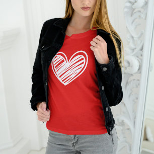 Cute Modern Hearts White Red Womens Valentines Day T-Shirt