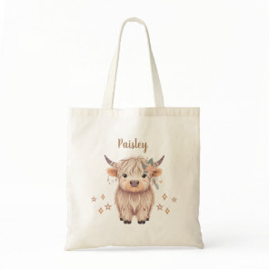 Cute Modern Highland Cow Design for Girls Tote Bag