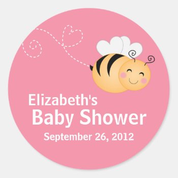 Cute Modern Honey Bee Baby Shower Invitation Classic Round Sticker by celebrateitinvites at Zazzle