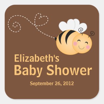 Cute Modern Honey Bee Baby Shower Invitation Square Sticker by celebrateitinvites at Zazzle