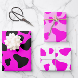 Cute Modern Hot Pink Cow Print Colorful Set of Wrapping Paper Sheets