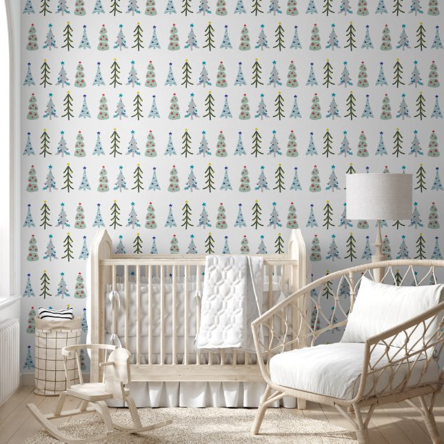 Cute Modern Hygge Christmas trees Wallpaper (Kids)