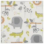 Cute Modern Jungle in Gray Green and Orange Fabric
