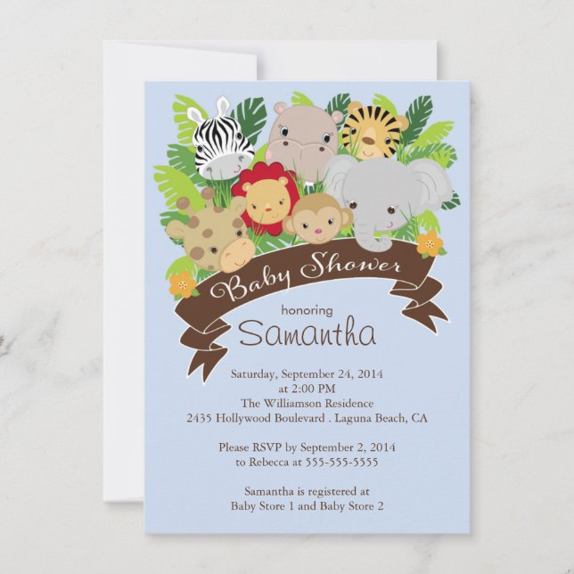 Cute Modern Jungle Safari Animals Baby Shower Invitation (Front)