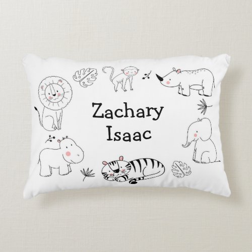Cute Modern Jungle Safari Animals Boy Nursery Accent Pillow