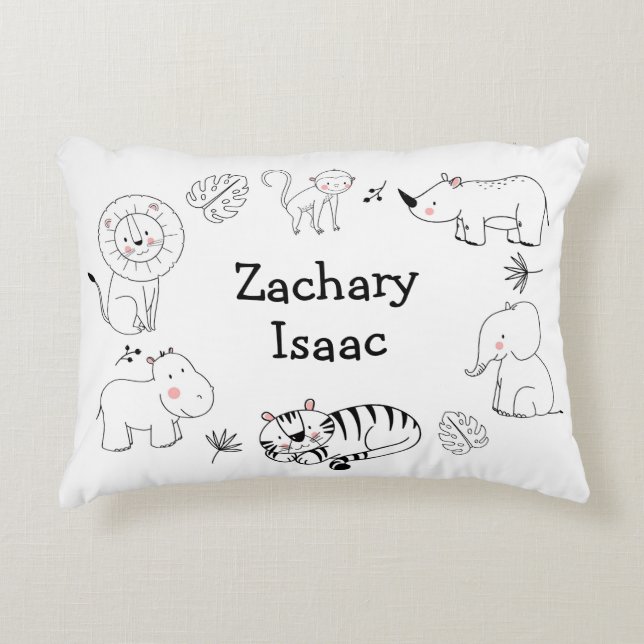 Cute Modern Jungle Safari Animals Boy Nursery Accent Pillow (Front)