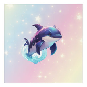 Cute Modern Kawaii Orca Killer Whale Pink and Blue Acrylic Print