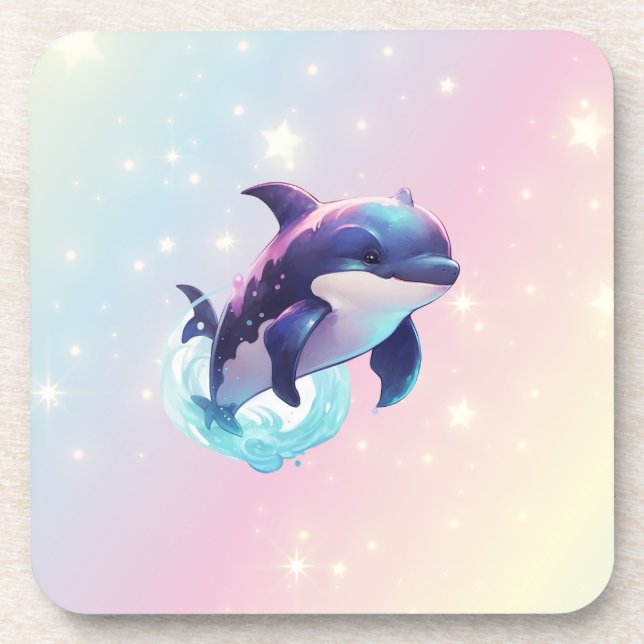 Cute Modern Kawaii Orca Killer Whale Pink and Blue Beverage Coaster (Front)
