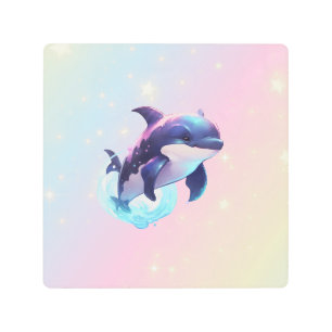 Cute Modern Kawaii Orca Killer Whale Pink and Blue Metal Print