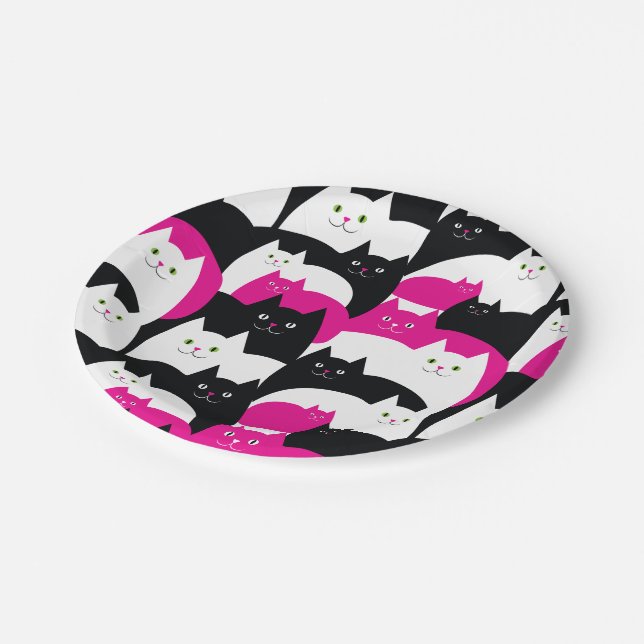 Cute Modern Kitty Cat Pattern Paper Plates (Angled)