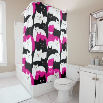 Cute Modern Kitty Cat Pattern Shower Curtain by DoodleDeDoo at Zazzle