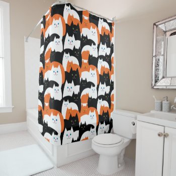 Cute Modern Kitty Cat Pattern Shower Curtain by DoodleDeDoo at Zazzle