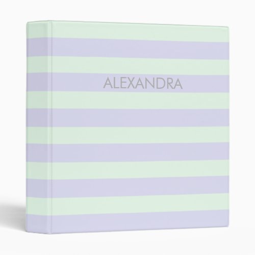 Cute Modern Lavender  Mint Green Striped  3 Ring Binder