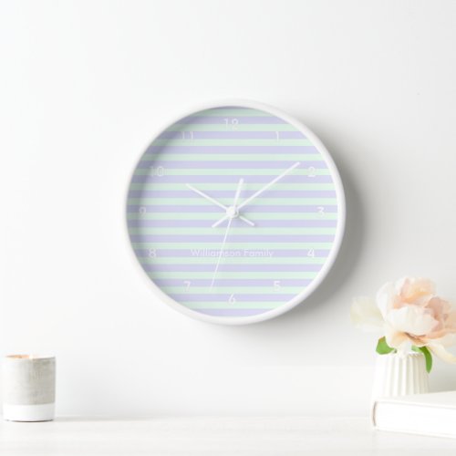 Cute Modern Lavender  Mint Green Striped Clock
