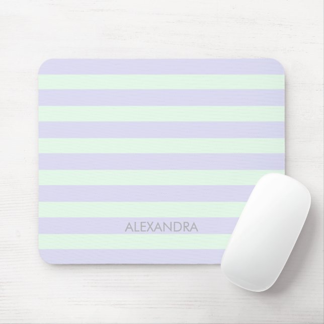 Cute Modern Lavender & Mint Green Striped  Mouse Pad (With Mouse)