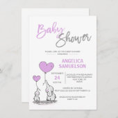 Cute Modern LAVENDER Mommy Elephant & Baby Shower Invitation (Front/Back)