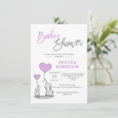 Cute Modern LAVENDER Mommy Elephant & Baby Shower Invitation (Standing Front)