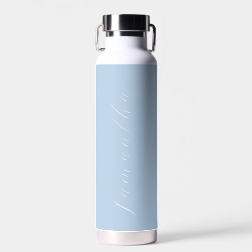 Cute Modern Light Blue Calligraphy Custom Name Water Bottle