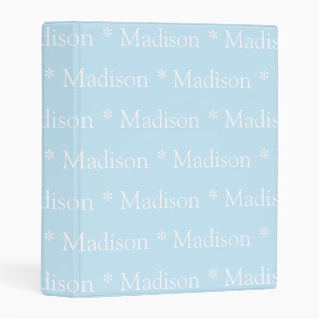 Cute modern light blue white custom name pattern  mini binder (Front/Spine)