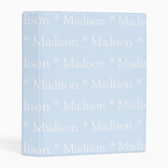 Cute modern light blue white custom name pattern  mini binder (Front/Spine)