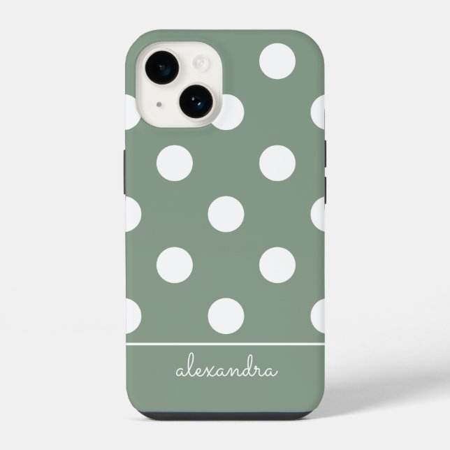 Cute Modern Light Forest Green Polka Dot Pattern  Iphone Case (Back)