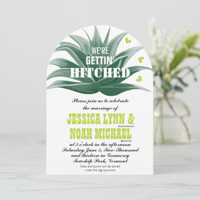 Cute Modern Lime Green Succulent Aloe Wedding Invitation (Standing Front)