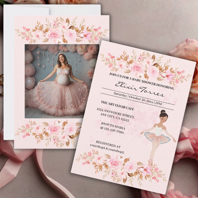 Cute Modern Little Ballerina Photo Baby Shower Invitation (Creator Uploaded)