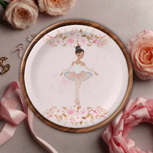 Cute Modern Little Ballerina Photo Baby Shower Paper Plates