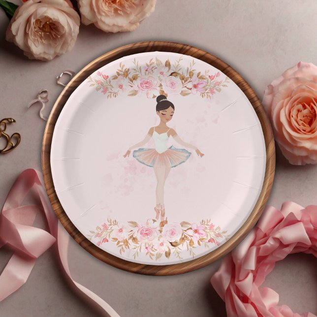 Cute Modern Little Ballerina Photo Baby Shower Paper Plates (Creator Uploaded)