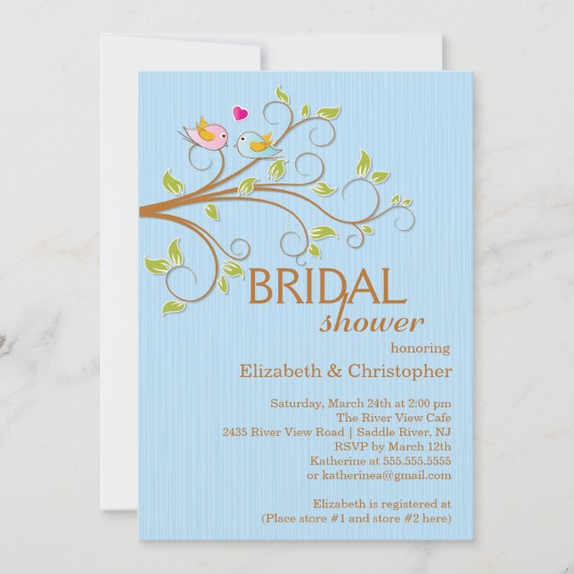 Cute Modern Love Birds Bridal Shower Invitations (Front)
