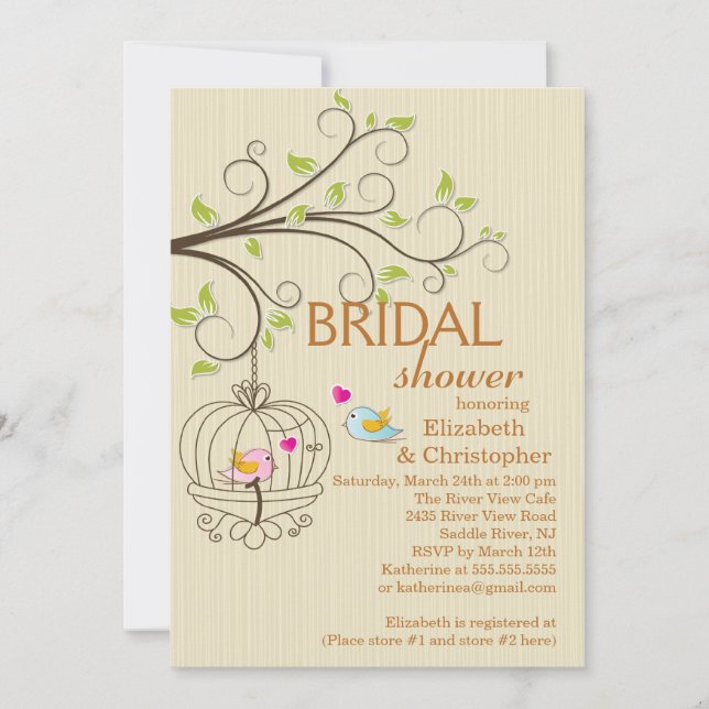 Cute Modern Love Birds Bridal Shower Invitations (Front)