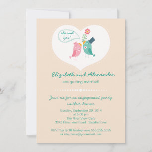 Cute Modern Love Birds Heart Engagement Party Invitation