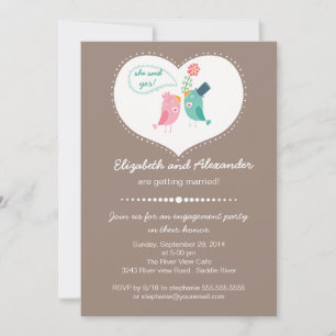 Cute Modern Love Birds Heart Engagement Party Invitation