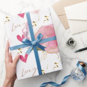 Cute Modern Love You Floral Hearts White Wrapping Paper
