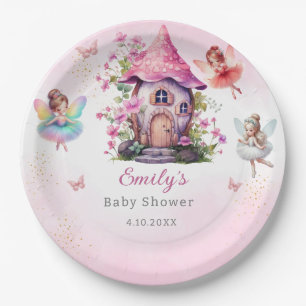 Cute Modern Magical Fairy Pink Floral Garden Paper Plates