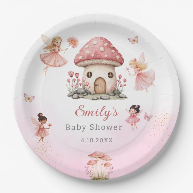 Cute Modern Magical Fairy Pink Floral Garden  Paper Plates (Front)