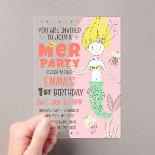 Cute Modern Mermaid Kid's Birthday Party Acrylic Invitations